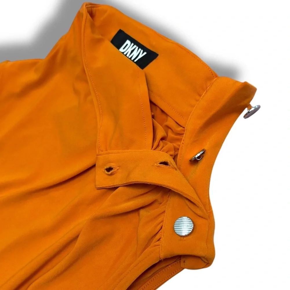 NWT DKNY Orange High Neck Mock Neck Silver Button Office Top – Medium - Picture 3 of 8